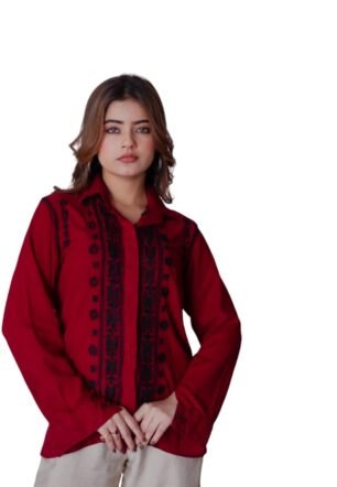 zibaa Husn Ruby Rayon Chikankari Shirt for Women Handcrafted Top Lucknowi Embroidered Kurti Style Ethnic Tunic Traditional Indian Apparel Size - XL