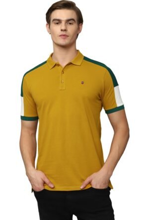 Louis Philippe Men's Cotton Solid Slim Fit T-Shirt (Lrkpnslfl27759_Yellow,L