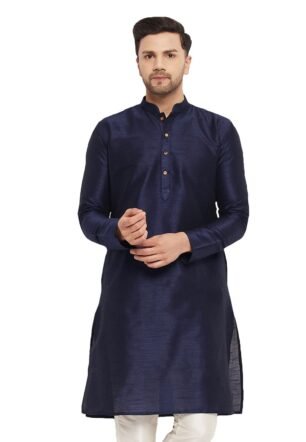 VASTRAMAY Men's Cotton Silk Blend Kurta-New Navy Blue