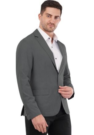 SaintX Men's 4-Way Stretchable Summer Blazer | Breathable Unlined Knitted Coat | Feels Like a Comfortable Overshirt | Modern Slim Fit | Everyday Essential For Smart Casual & Office Wear (JK07_MGRY_44)