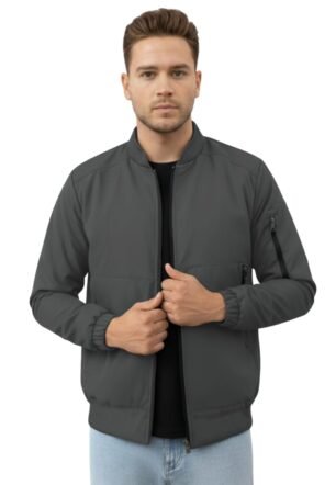 GYMIFIC jacket for men Zipped Stand Collar, Windproof Poca Cloth with Fur, 2 Front Pockets & Side Arm Pocket, Casual and Sportswear winter (T Blue) (IN, Alpha, L, Regular, D.Grey)