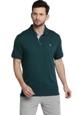 Van Heusen Athleisure Men Polo T-Shirt - Cotton Rich - Ultra Soft, Short Sleeve, Textured_60033_Pine Green_XL