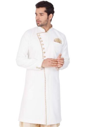 VASTRAMAY Men's Lavender Grey Cotton Silk Blend Sherwani Only Top_VASMSW123_44