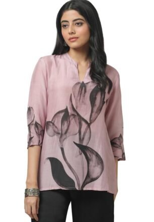 Soch Womens Onion Pink Muslin Floral Print Tunic