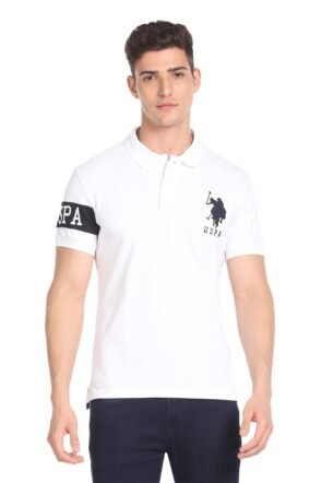 U.S. POLO ASSN. Mens Cotton Half Sleeve Polo Slim Fit T-Shirts (Ustshf0172_White_Large)