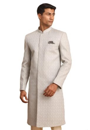 VASTRAMAY Men's Grey Sherwani Only Top | Imported Jacquard Sherwani For Men