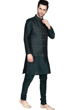 Ethluxis Mens Kurta Pyjama with Nehru Jacket Kurta Set (Bottle Green, 36)