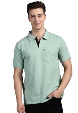 Lux Cozi Men's Half Sleeve Soild Casual T-Shirt with Chest Pocket_COZI_2122_MTGRN_L_1PC Mint Green