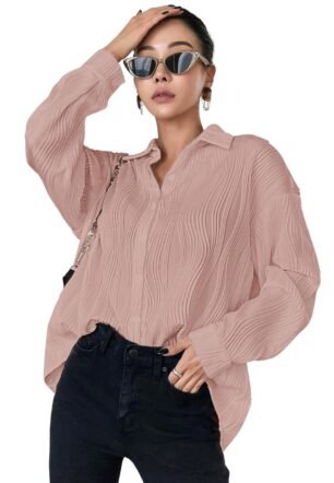 Leriya Fashion Shirts for Women – Korean Style Long Sleeve Oversized Button Down | Plus Size Workwear Top for Office & Casual Wear