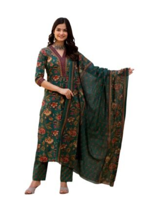 FABNEX Kurta Pant and Dupatta Set for Women | Kurta Set for Women (K-71-Green-L)