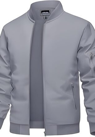 MIA FASHION Mens Jackets for Winter, Lightweight Bomber Jacket, Full Sleeve, Regular Fit, Stylish Stand Collar, Zipper Closure (Grey - M)