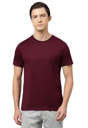 Van Heusen Cotton Men's Solid Regular Fit T-Shirt (IHTS1LPWE60052_Port Wine