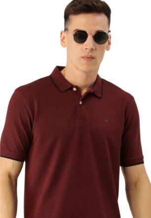 Peter England Men's Snug Fit Solid Polo T-Shirt with Coloured Collar Tipping| Cotton Rich| Premium Pique Weave Maroon, Medium