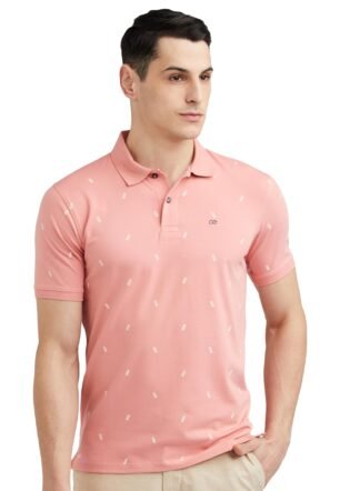 Peter England Men's Regular Fit Half Sleeve Printed Polo T-Shirt | Stretchable Lycra Comfort | Premium Single Jersey Fabric Pink