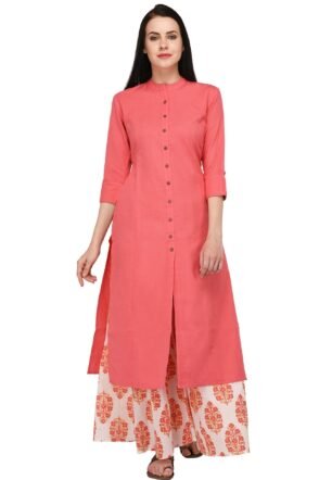 Pistaa's Women's Cotton Solid Readymade Salwar Suit Set (Peach, X-Large)