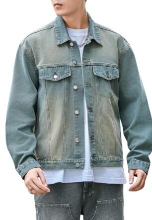 GRECIILOOKS Unisex Denim Jacket For Men & Women Stylish | Cotton Blend Casual Jean Jacket | Lightweight Button Down Streetwear Outerwear Travel Winterwear (Gl-Djt-Ms6330-Xl-Greenish Blue)
