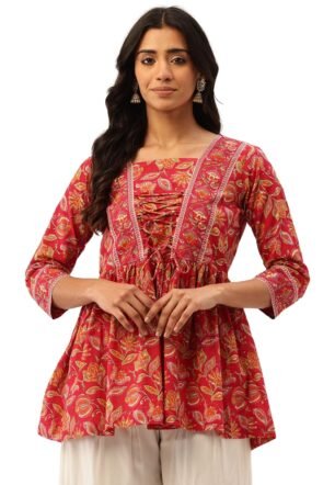 Princess Cut Top for Women - 3/4 Sleeves with Front Drawstrings (S-XXL)