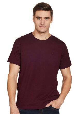 Van Heusen Athleisure Men T-Shirt - Cotton Rich - Smart Tech, Easy Stain Release, Anti Stat, Ultra Soft, Quick Dry_60021_Port Wine_L