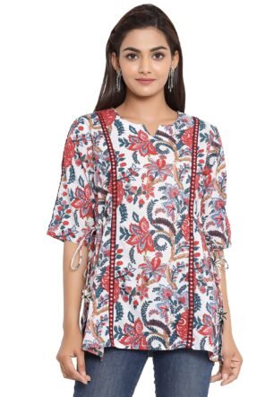 COTLAND Fashions Jaipuri Cotton Printed Top/Tunic for Women (Multicolor Floral Tunic)