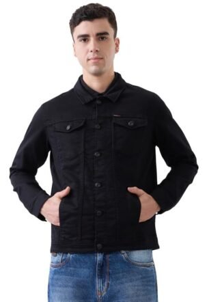 Nostrum Men's Black Solid Button-Down Denim Jacket For Men - Stylish Winter Wear for Men