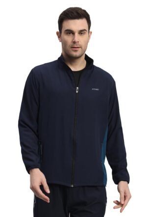 FITINC Contrast Panel Sports Track Jacket for Men - Navy Blue (Large)