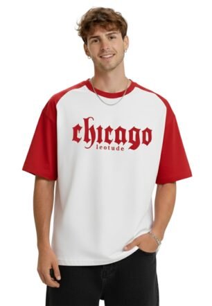 LEOTUDE Men’s Oversized Cotton Blend Printed T-Shirt (FS33_White_Chicago_P_White_S)