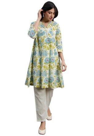 Janasya Women's Off White Cotton Floral Regular Tunic(JAA24TU00112-3XL)