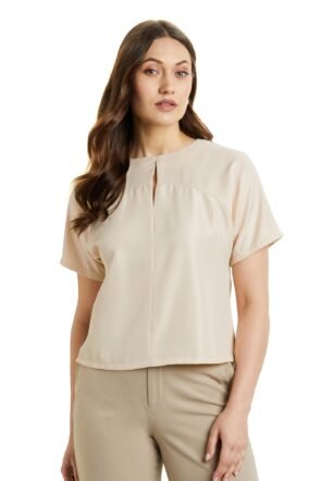 Symbol Premium Women's Polyester Relaxed Fit Blouse (Sbp-Ss24-Wtop-207_Off White L)