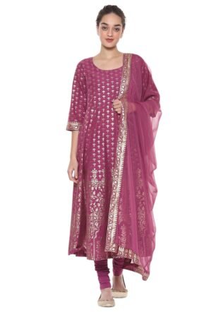 BIBA Women's Cotton Kurta Sets (SKD8792OAW24PLUM_Purple