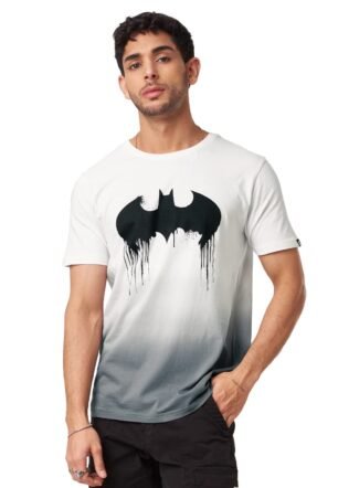 The Souled Store|Official Batman: Logo (Drip) Mens and Boys T-Shirts| Regular fit Graphic Printed| 100% Cotton White and Black Color Men T-Shirts