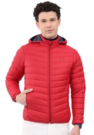 Monte Carlo Men’s Regular Fit Solid Hooded Neck Full Sleeve Winter Jacket | Stylish Warm Design | Soft Comfortable Fabric | Stylish Winter Outerwear for Men Red XXL (Pack Of 1)