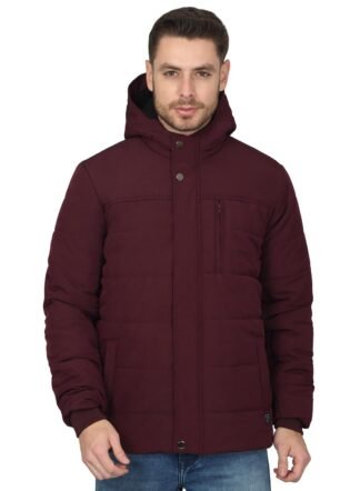 Cantabil Solid Maroon Full Sleeves Hooded Regular Fit Men's Casual Jacket | Casual Winter Jackets for Men | Mens Jackets for Winter Wear (MJKT00274_WINE_XL)