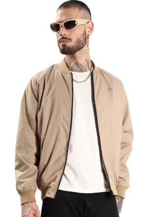 ADRO Men’s Lightweight Bomber Jacket | Casual Regular Fit Zip-Up Outerwear | Stylish Beige Windbreaker for All Seasons | JK24-M-PLN-BE-2XL