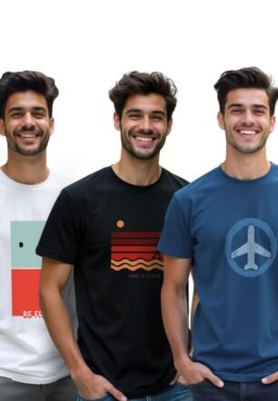 NOBERO Cotton Men's Letter Print Regular Fit T-Shirt (1M-TWTS-C0760-143X5_White/Black/Marine, XL