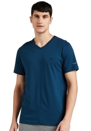 Van Heusen Athleisure Men T-Shirt - Cotton Rich - Smart Tech, Easy Stain Release, Anti Stat, Ultra Soft, Quick Dry_60001_Deep Sea_M