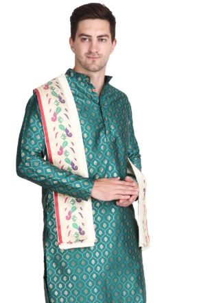 Rameshwaram Fabrics Banarasi Silk Kurta Only - Sherwani Style Wedding Kurta Only (IN, Alpha, 3XL, Regular, Safier-Green)