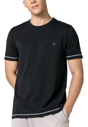 DAMENSCH Men’s Fluid Casual Solid Contrast Stitch Elemental Tees- Jet Black- X-Large