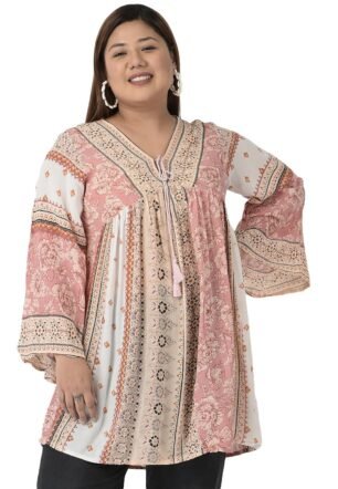 veldress21 Floral Printed Tunic Blouse Summer Fit and Flare Casual Stylish Longline Top for Women Plus Size Pink
