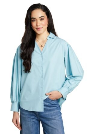Symbol Premium Women's Oversized Smart Casual Cotton Shirt (SBP-AW25-WTOP-534_Light Blue_4XL)