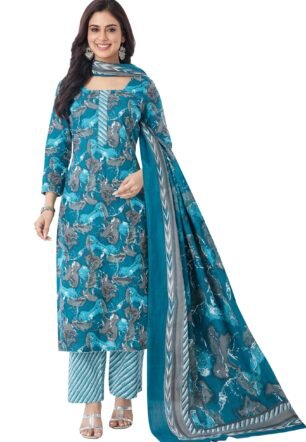 Miraan Cotton Printed Readymade Salwar Suit For Women (MIRAANBAND3310XL_Rama Green_XL)