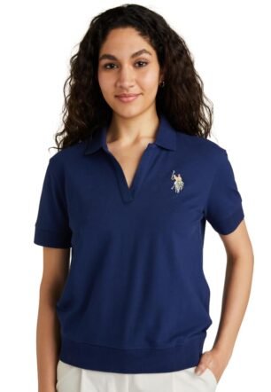 Women's Cotton Stretch Boxy Polo Shirt (UWSS24PTS066_Blue)