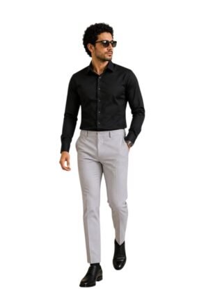Men’s Plain Shirt with Formal Pant Set | Stylish Casual & Formal Wear Outfit for Men | Comfortable Smart Shirt and Trouser Set (in, Alpha, Regular, Black/Grey)