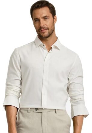 Men's Regular Fit Long Sleeve Plain Shirt White