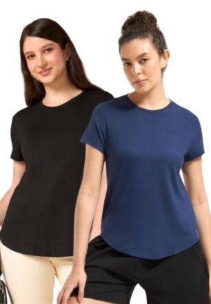 Women’s Bamboo-Cotton Blend Lounge T-Shirt (Pack of 2) | 3X Softer Than Cotton | Cooling, Breathable & Wrinkle Resistant | 4-Way Stretch | Apple-Cut Hem | Zero-Itch Comfort