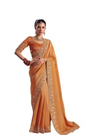 Mustard Yellow Embroidered Bridal Saree with Matching Blouse, Floral Zari Work