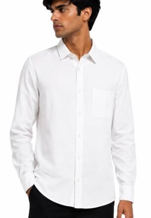 Coral Men's Solid Linen Button-Up Shirt White