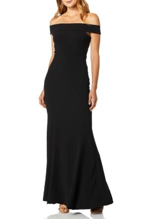 Women's Logan Off Shoulder Sweetheart Bodycon Long Gown Dress W Slit, Black, Medium