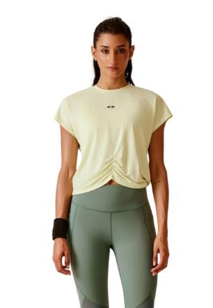 Women's Regular Fit Activewear Crop T-Shirt | Round Neck Short Sleeve Gym Top | Stretch Workout T-Shirt for Yoga, Running & Training | Crop Length | Solid