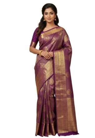 Veglari Women's Kanjivaram Pure Handva Jari Hand Weving Soft Silk Traditional Darbari Silk Saree With Unstich Blouses PIecs (colour 1.2)
