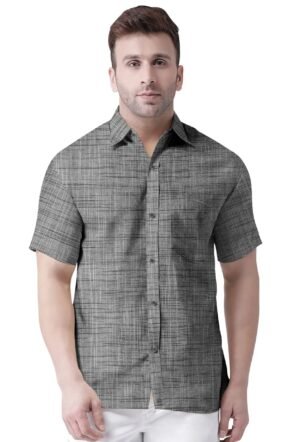 Men Khadi Cotton Shirt | Half Sleeve Casual Shirt for Men | Breathable Handwoven Cotton Shirt | Lightweight Comfortable Summer Casual Shirt (in, Alpha, Regular, Dark Grey)